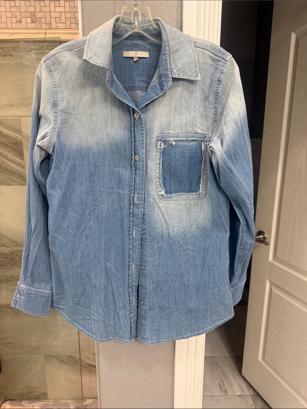 7 For All Mankind Light Blue Denim Button-Down Shirt